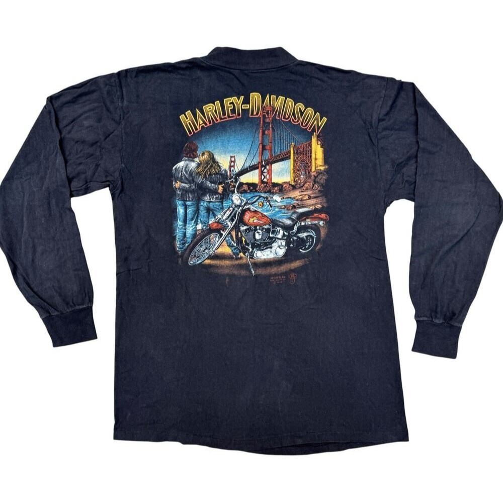 RARE Vintage 3D Emblem Harley Davidson Long Sleeve Double sided Tee 1989 - L